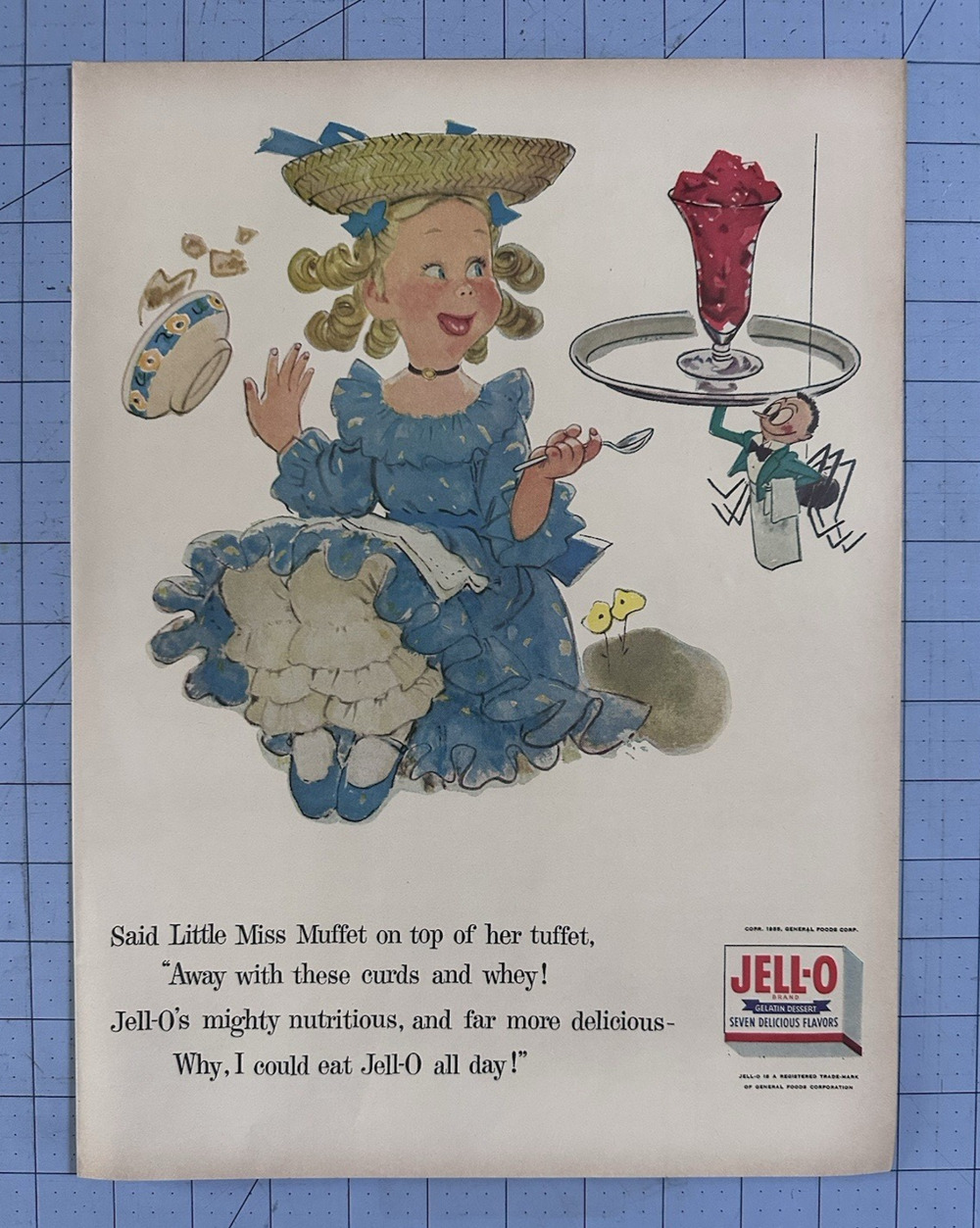 1955 Vintage Original Magazine Ad Jello Jell-o Nursery Rhyme Little Miss Muffet